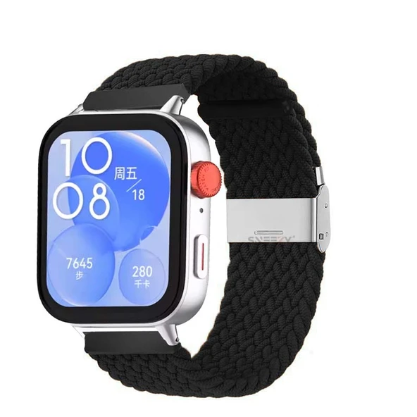 Huawei Watch Fit 3 İle Uyumlu Metal Klips Solo Fiberlink Örgü Kordon  Siyah ürün görseli 1