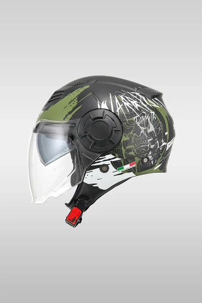 Sway 766 Matt Warrıor Black Army Grey Yarım Motosiklet Kaskı ürün görseli 1