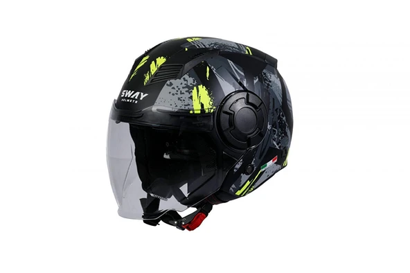 Sway Sw766 Yarım Yazlık Kask Poıson Matt Black Grey Yellow Güneş Vizörlü LARGE ürün görseli 1