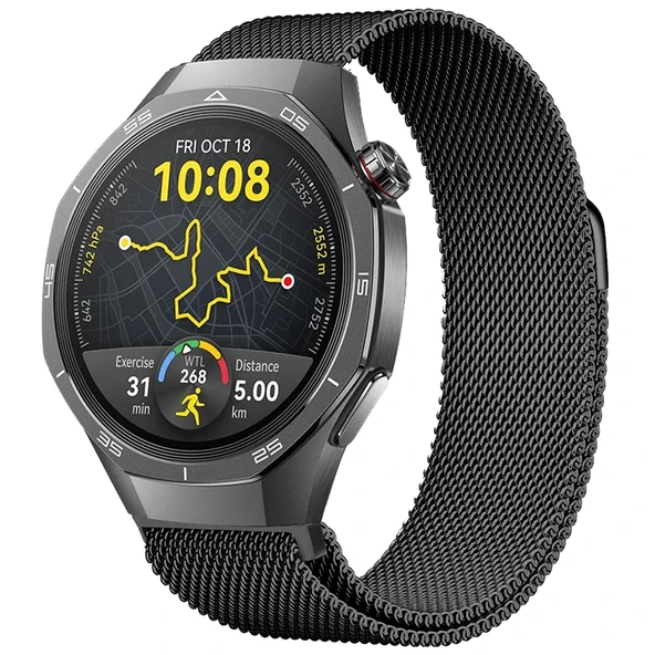 Huawei Watch GT5 Pro 46mm Uyumlu Manyetik Milanese Loop Metal Kordon  Siyah ürün görseli 1
