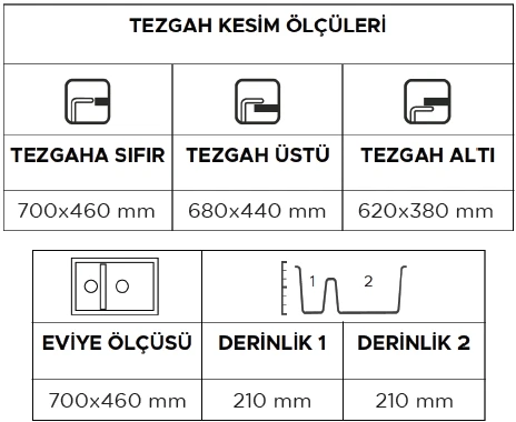 Tetragon 2B 65 Granit Eviye (Super White) - Resim 3