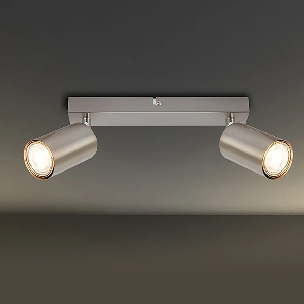 Rsylight Retro Metal İnox 2 Li 180 Derece Hareketli Led Spot Avize Beyaz Ampullü ürün görseli 1