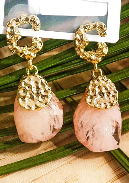 Monalisa Home Lüks Pembe Taş Figürlü Sallantılı  Küpe ürün görseli 1