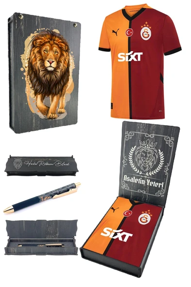Galatasaray Orijinal 24/25 Parçalı 5 Yıldızlı Forma Hybrit Kalem Set Aslan Baskılı Hediye Ahşap Kutu ürün görseli 1
