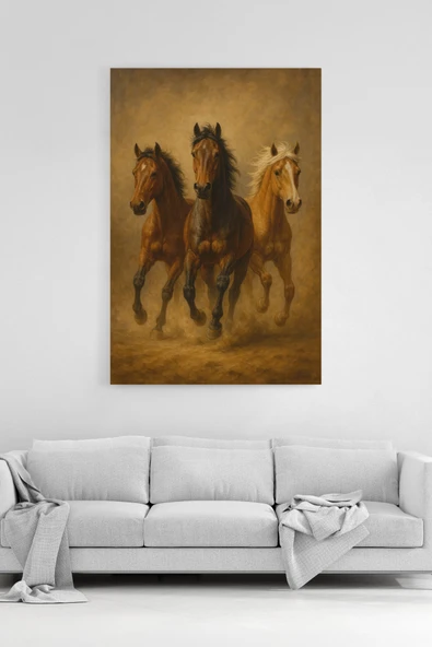 Üç At Kanvas Tablo %100 Pamuk Kanvas Göz Alıcı Dinamik Sanat Eseri ürün görseli 1