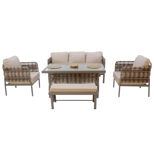 Liora | Üçlü Rattan Bahçe Oturma Grubu | 3+1+1+Sehpalı Bahçe Takımı ürün görseli 1