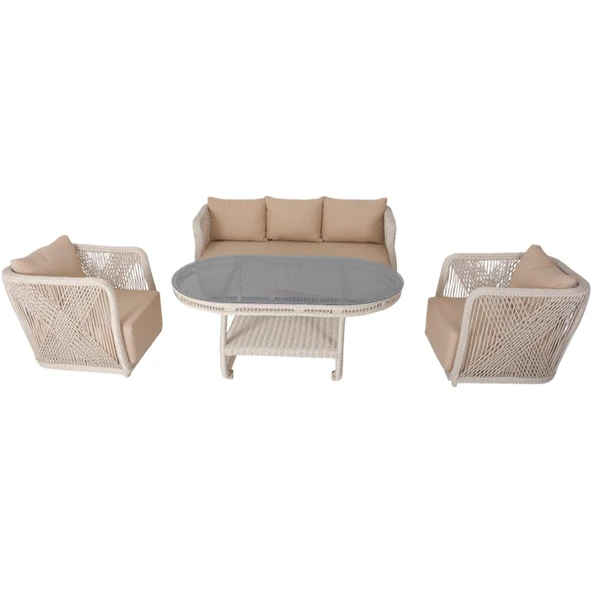 Psine | Üçlü Rattan Bahçe Oturma Grubu | 3+1+1+Sehpalı Bahçe Takımı ürün görseli 1
