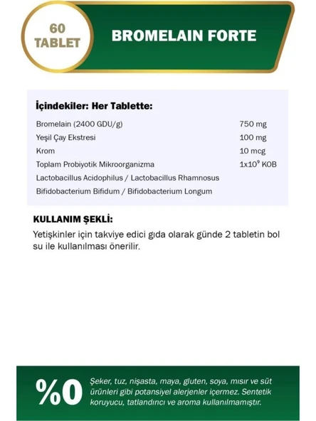 Nutraxin Bromelain Forte 60 Tablet - Resim 3