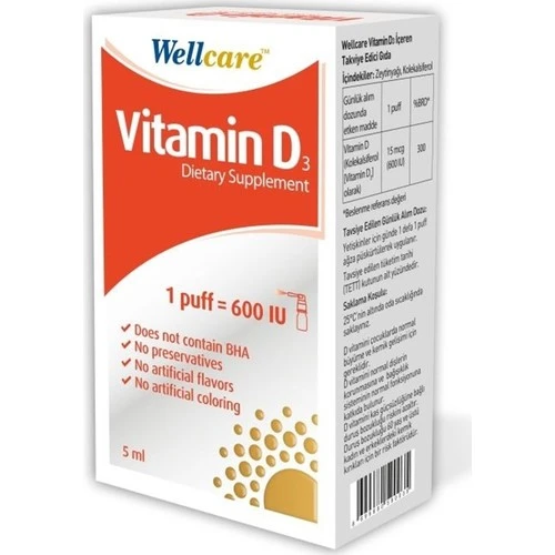 Wellcare Vitamin D3 İçeren Takviye Edici Gıda 5 ml 1 Fıs 600 IU ürün görseli 1