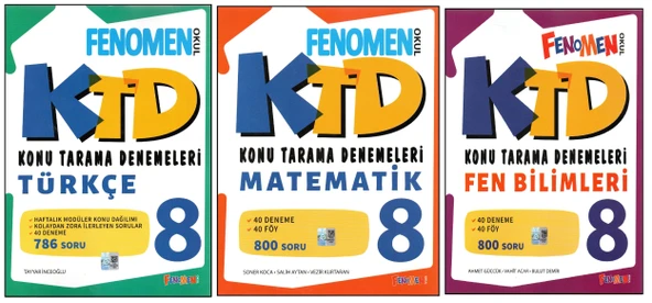 FENOMEN 8.SINIF TÜRKÇE KONU TARAMA DENEMESİ+KTD MATEMATİK+KTD FEN (3 KİTAP) ürün görseli 1