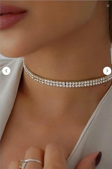 DESIGN Kadın Çift Sıra Zirkon Taşlı Rhinestone Choker Kolye ürün görseli 1