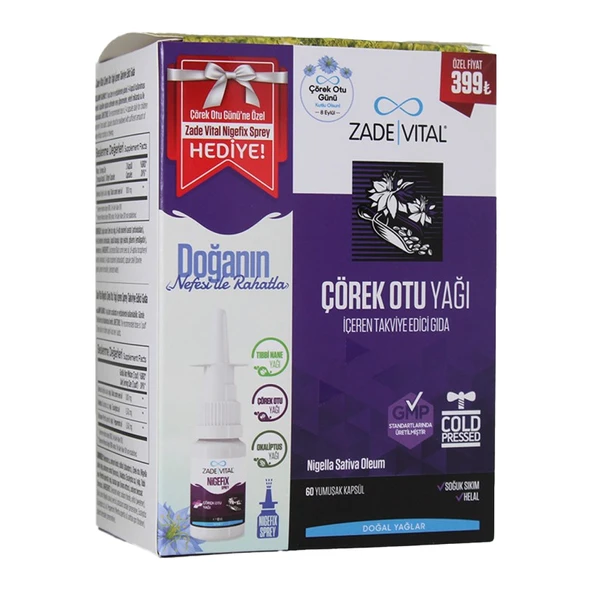 Zade Vital Çörek Otu Yağı 60 Kapsül + Nigefix Sprey 10 ml Hediye ürün görseli 1