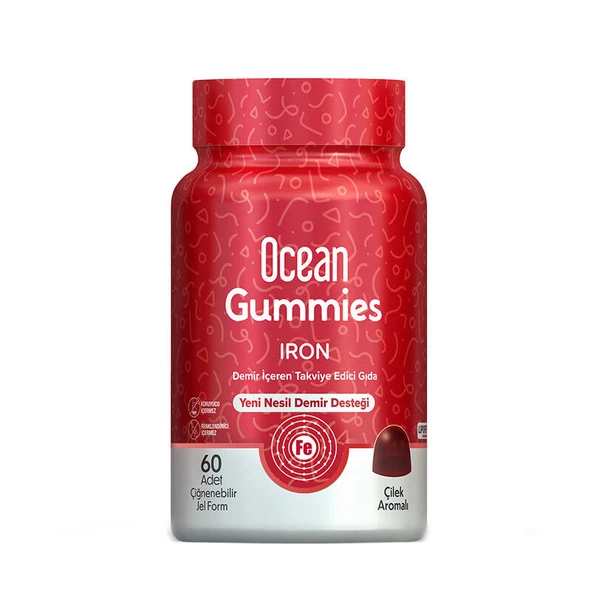 Orzax Ocean Gummies Iron Demir İçeren Takviye Edici Gıda 60 Adet Çİğnenebilir Jel Form ürün görseli 1