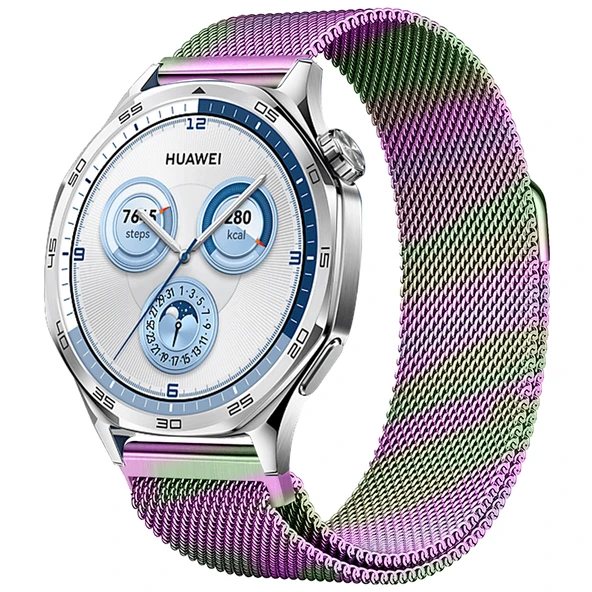 Huawei Watch GT5 46mm Uyumlu Manyetik Milanese Loop Metal Kordon  Rainbow ürün görseli 1