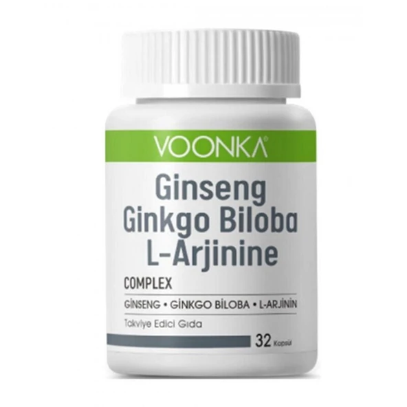 Voonka Ginseng, Ginkgo ve L-Arjinin İçeren Takviye Edici Gıda 32 kapsül ürün görseli 1
