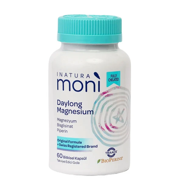 Inatura Moni Daylong Magnesium Bisglisinat, Sitrat, B6, Piperin 60 Vegan Kapsül ürün görseli 1