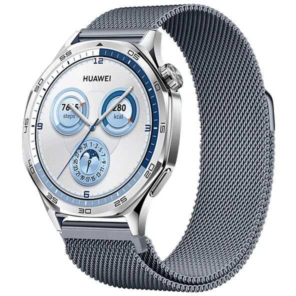 Huawei Watch GT5 46mm Uyumlu Manyetik Milanese Loop Metal Kordon  Koyu Gri ürün görseli 1