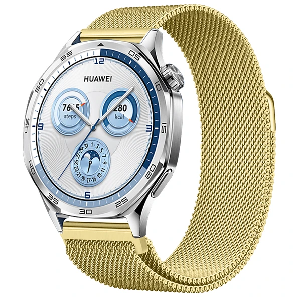 Huawei Watch GT5 46mm Uyumlu Manyetik Milanese Loop Metal Kordon  Gold ürün görseli 1