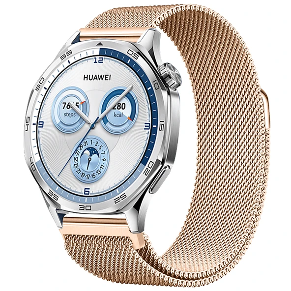 Huawei Watch GT5 46mm Uyumlu Manyetik Milanese Loop Metal Kordon  Rose Gold ürün görseli 1