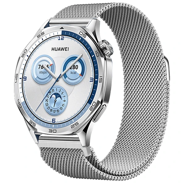 Huawei Watch GT5 46mm Uyumlu Manyetik Milanese Loop Metal Kordon  Gümüş ürün görseli 1