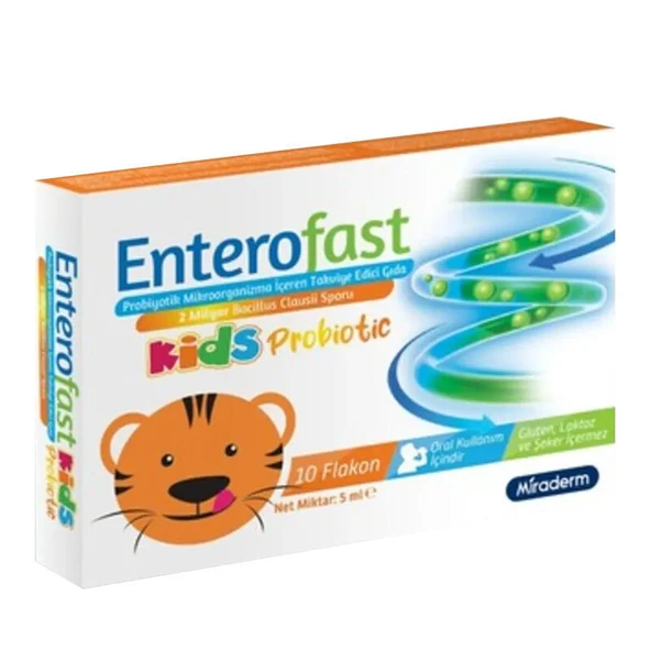Miraderm Enterofast Kids Probiotic Takviye Edici Gıda 10 Flakon ürün görseli 1