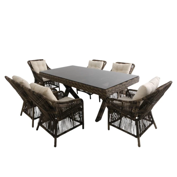 Bossa | Rattan Bahçe Masa Takımı | 100X180 6 Kişilik Bahçe Mobilyası ürün görseli 1