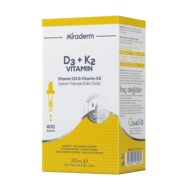 Miraderm D3 + K2 Vitamin Takviye Edici Gıda 20 ml ürün görseli 1