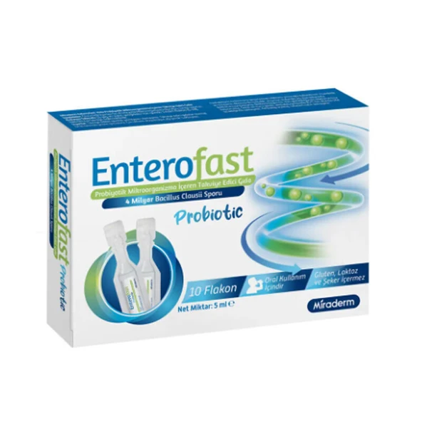 Miraderm Enterofast Probiyotik Mikroorganizma Takviye Edici Gıda 10 Flakon ürün görseli 1