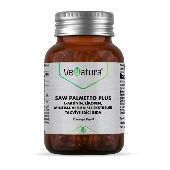 Venatura Saw Palmetto Plus L-Arjinin Likopen Mineral ve Bitki Ekstreleri Takviye Edici Gıda 60 Kapsül ürün görseli 1