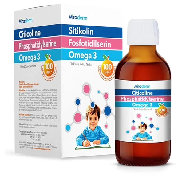 Miraderm Sitikolin Fosfotidilserin Omega3 Şurup 100ml ürün görseli 1