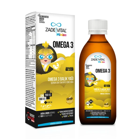 Zade Vital Miniza Omega 3 - Balık Yağı İçeren Sıvı Takviye Edici Gıda 150 ml ürün görseli 1