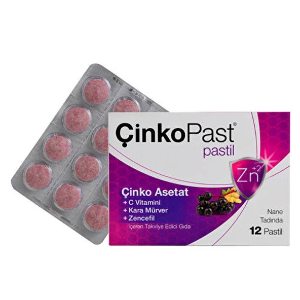 ÇinkoPast C Vitamini Zencefil Karamürver İçeren Takviye Edici Gıda 12 Pastil ürün görseli 1