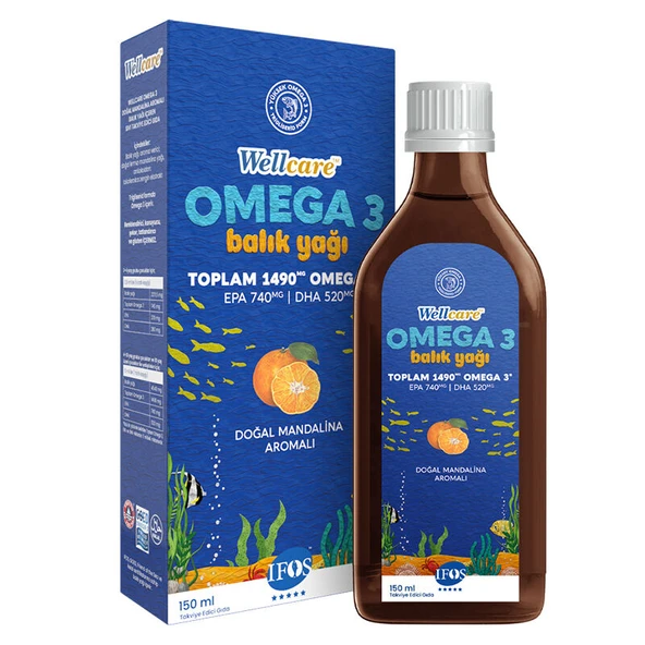 Wellcare Omega 3 Doğal Mandalina Aromalı Balık Yağı 150 ml ürün görseli 1