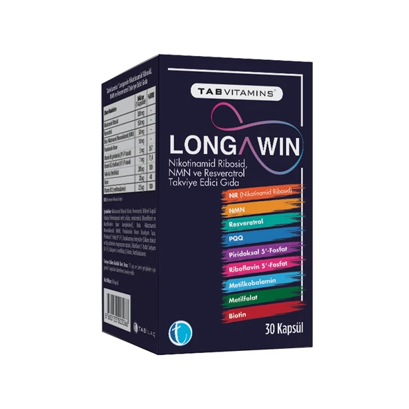 Tab Vitamins Longawin Nikotinamid Ribosid, NMN ve Resveratrol İçeren Takviye Edici Gıda 30 Kapsül ürün görseli 1