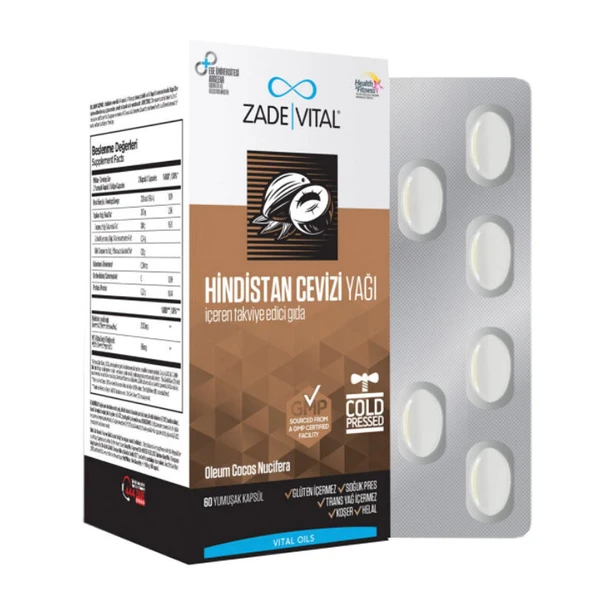 Zade Vital Coconut Oil 60 Yumuşak Kapsül 1000mg ürün görseli 1