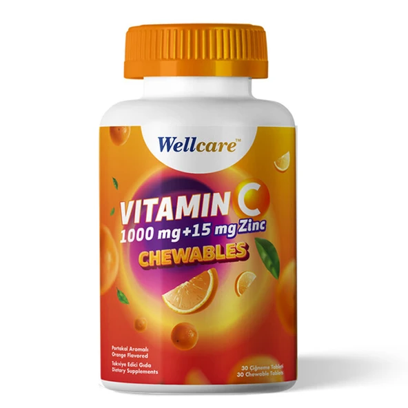 Wellcare Vitamin C 1000 mg + 15 mg Zinc Chewable 60 Tablet ürün görseli 1