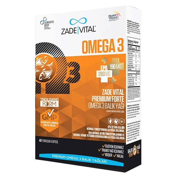 Zade Vital Omega 3 Forte Balık Yağı 40 Yumuşak Kapsül ürün görseli 1