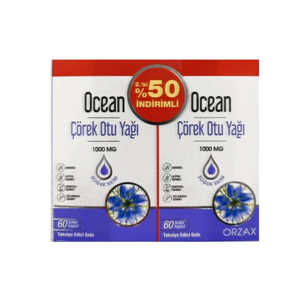 Orzax Ocean Çörek Otu Yağı 1000 mg 60 Kapsül | İkincisi %50 İNDİRİMLİ! ürün görseli 1