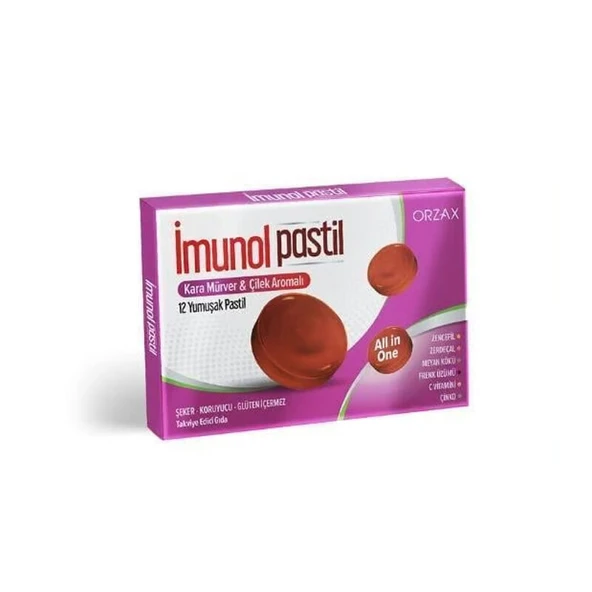 Orzax İmunol Kara Mürver Çilek Aromalı Takviye Edici Gıda 12 Pastil ürün görseli 1