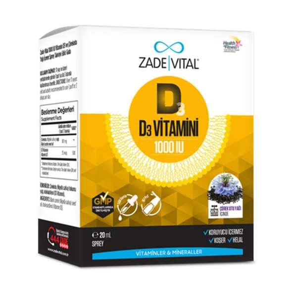 Zade Vital 1000IU D3 Vitamini ve Çörek Otu Yaği İçeren Sprey 20 ml ürün görseli 1