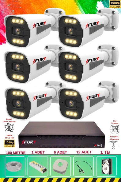 FURY 6 Kameralı 6 Warm Led Gece Renkli Görüş-Cepten İzle-Su Geçirmez Güvenlik Kamera Seti 1TB ürün görseli 1