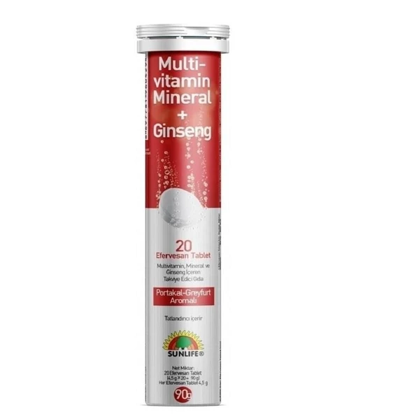 SunLife Multivitamin + Mineral ve Ginseng İçerikli 20 Efervesan Tablet ürün görseli 1