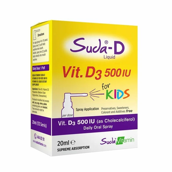 Suda Vitamin Suda-D Vitamin D3 500 IU For Kids Spray 20 ml ürün görseli 1