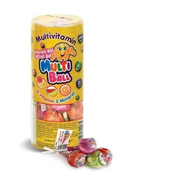 Multiball Multivitamin 12 Vitamin 3 Mineral 7gr lık 15 Adet Lolipop Şeker ürün görseli 1