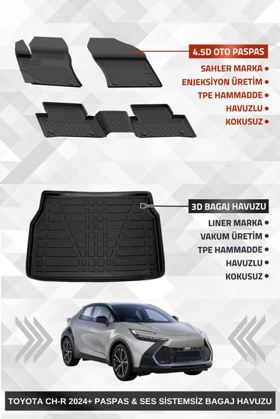 Sahler Toyota C-HR 2 2023+ Uyumlu 4.5D Premium Havuzlu Oto Paspas ve Liner Marka 3D SES SİSTEMSİZ Bagaj Havuzu ürün görseli 1