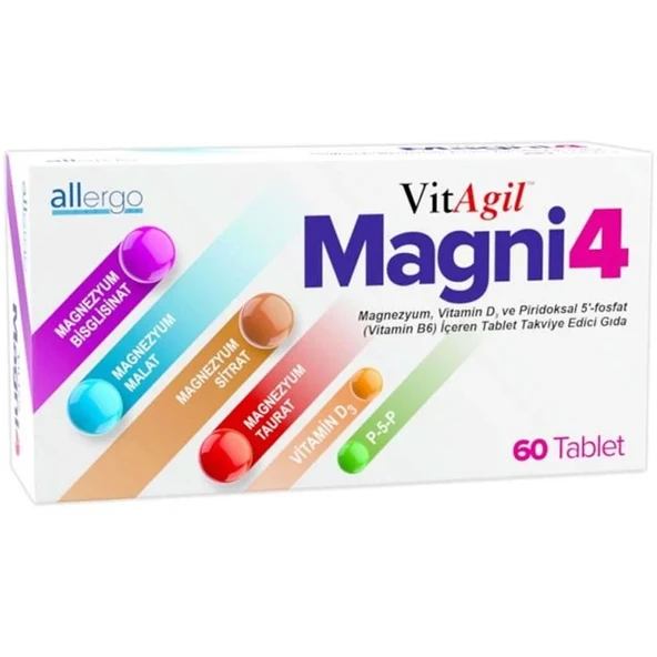Allergo VitAgil Magni4 Magnezyum Vitamin D3 P5P 60 Tablet ürün görseli 1