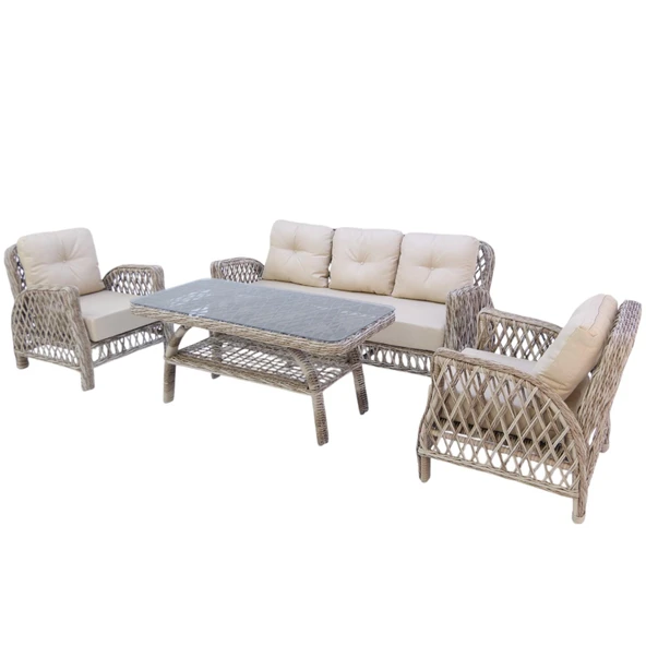 Mira Rattan Bahçe Oturma Grubu | 3+1+1 Sehpalı Bahçe Takımı ürün görseli 1