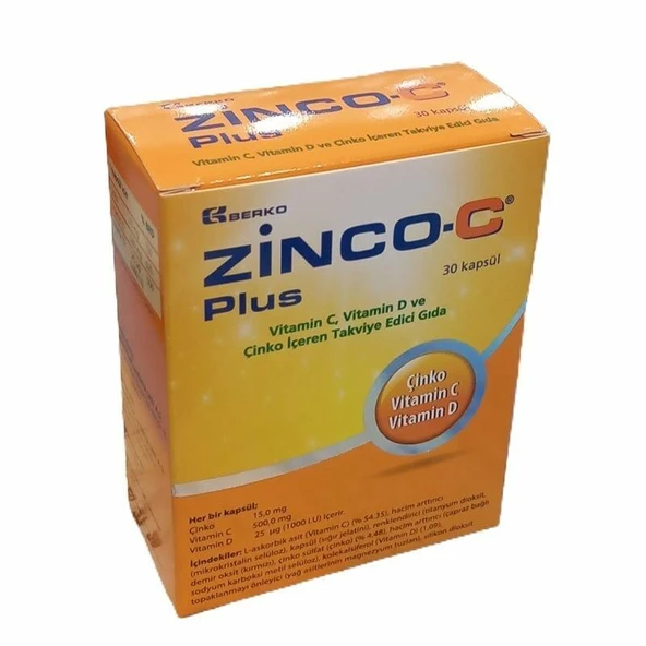 Zinco-C Plus Vitamin C, Vitamin D ve Çinko içerikli 30 Kapsül ürün görseli 1