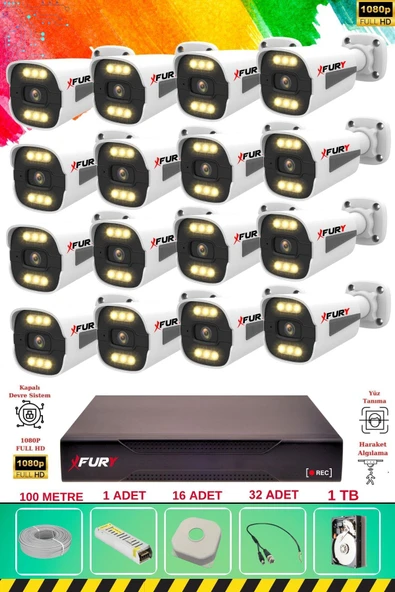 FURY 16 Kameralı 6 Warm Led Gece Renkli Görüş-Cepten İzle-Su Geçirmez Güvenlik Kamerası Seti 1TB ürün görseli 1