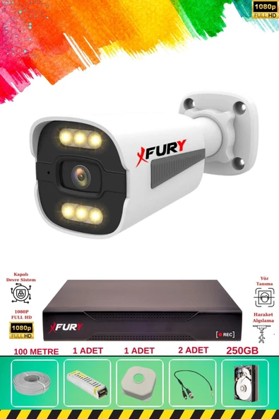FURY 1 Kameralı 6 Warm Led Gece Renkli Görüş-Cepten İzle-Su Geçirmez Güvenlik Kamerası Seti 250GB ürün görseli 1